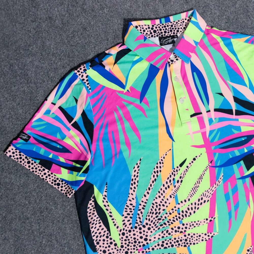 Sunday Swagger Lolla Polo Shirt Mens XL Neon Tropical Multicolor Reef Beach Golf - Picture 2 of 4
